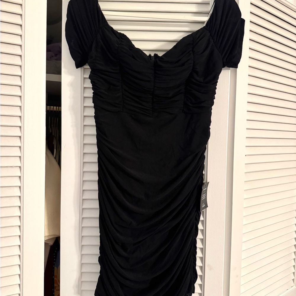 Lulu's Black Ruched Mini Dress - Picture 3 of 3
